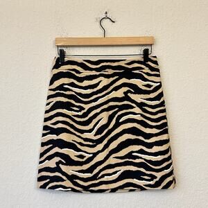 TALBOTS Canvas Mini Skirt Brown Zebra Animal Print Lined Stretch NWT
